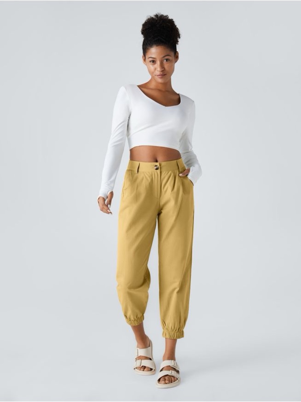 High-Rise Crop Jogger Pants in Orange